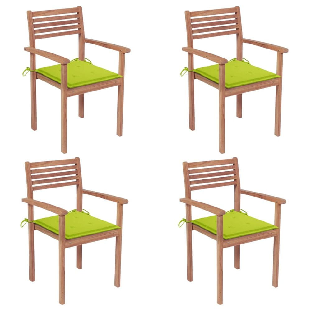 Vidaxl Záhradné stoličky 4 ks bledozelené podložky teakový masív
